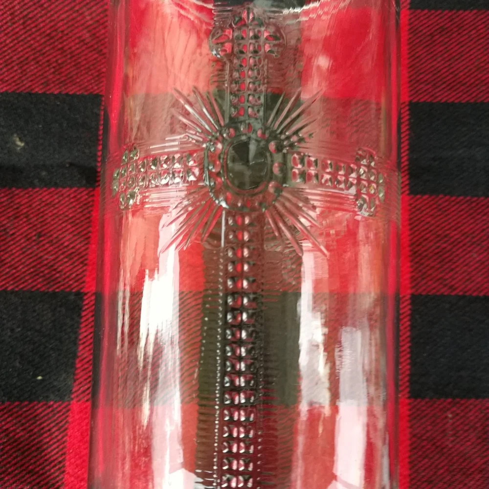 Vintage Clear Vase w/Decorative Cross